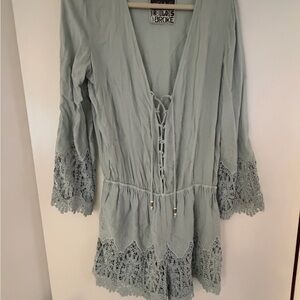 Young Fabulous & Broke Light Sage Green Lace-Trim Romper